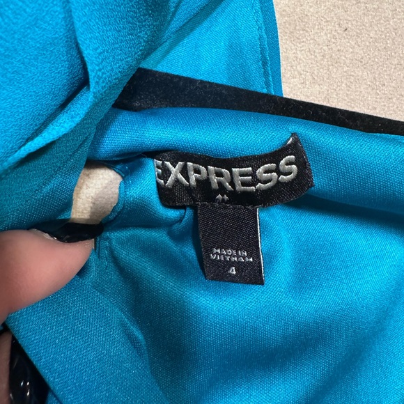 Express High Neck Fit and Flare Dress in Teal - Picture 8 of 9